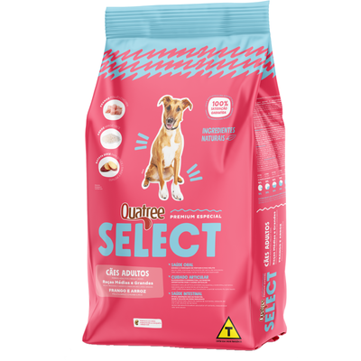 Ração Seca Quatree Select Frango e Arroz Cães Adultos Raças Médias e Grandes 15kg