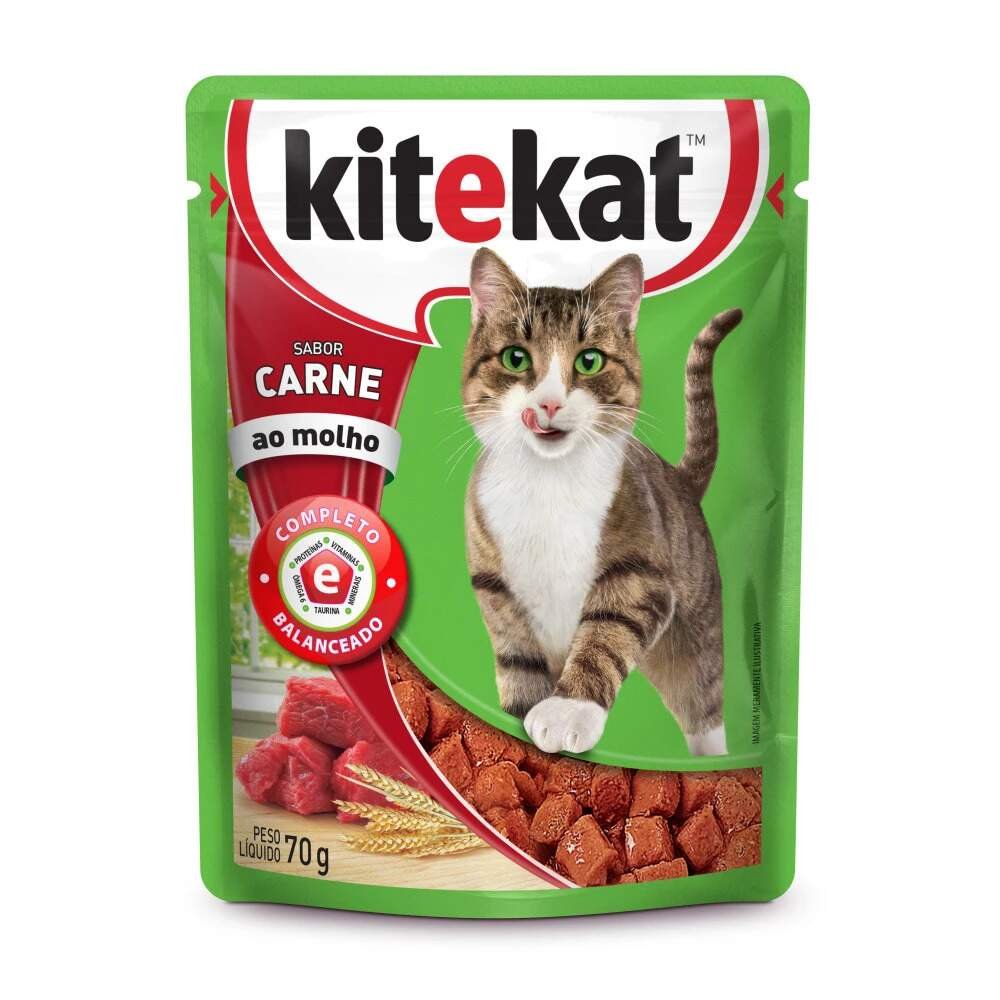 Ração Úmida para Gato Adulto Sachê Kitekat - Carne ao Molho 70g