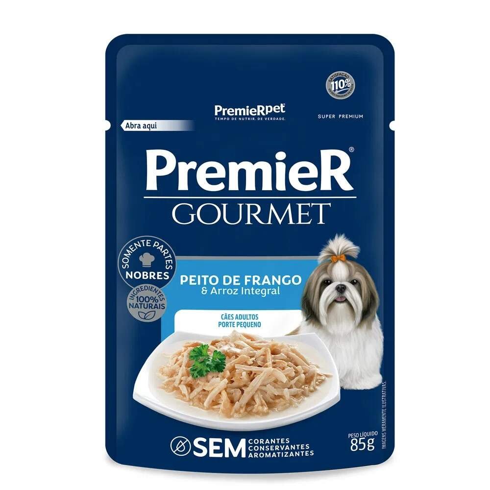 Alimento Úmido Sachê Premier Gourmet Cachorros Pequenos Frango e Arroz 85g